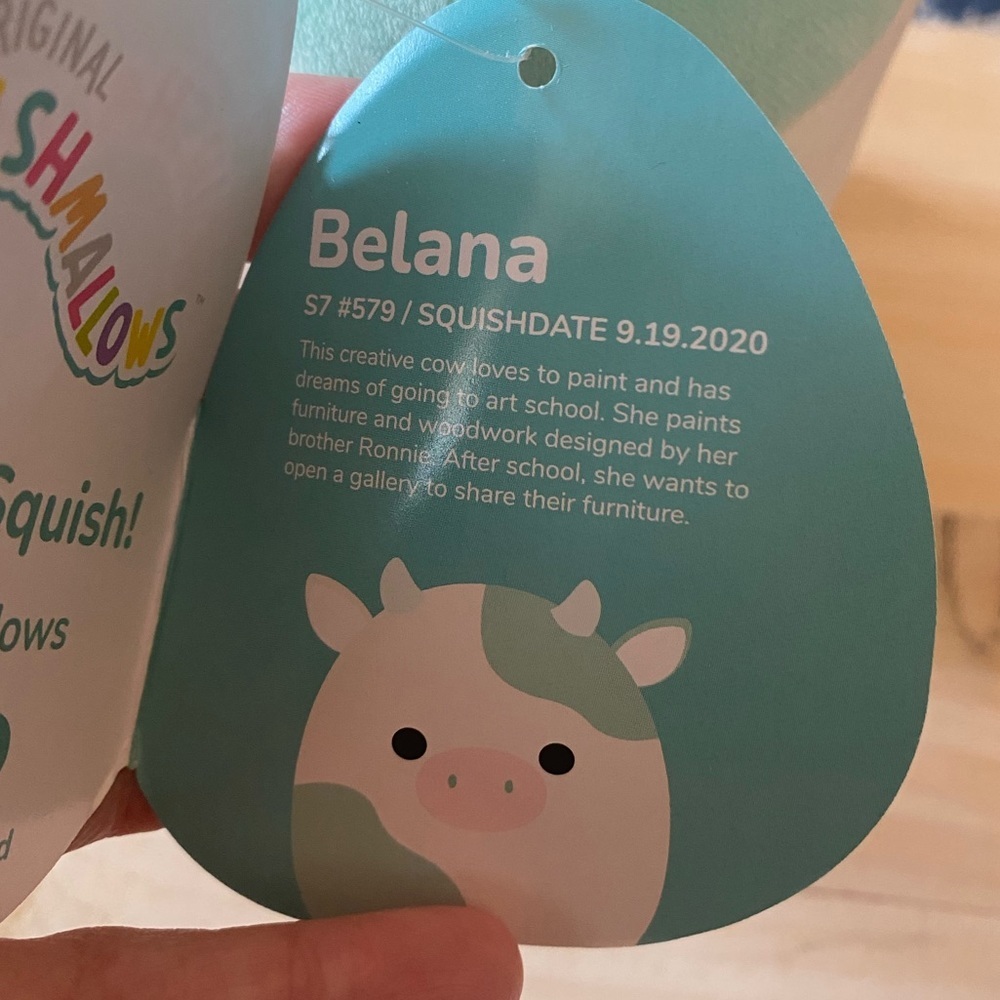Squishmallows Belana the Cow 7” Plush Blue White Stuffed Animal NEW - Picture 5 of 5